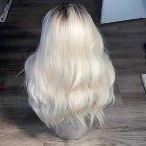 Bright blonde, synthetic wig with dark blended root 25 inches long #I